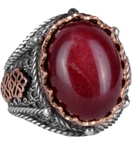 925 Ayar Solid Gümüş Yüzük, Gerçek Doğal Taş Yüzük (Cabochon Yakut)