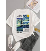 Unisex Van Gogh Baskılı Oversize Tshirt (Beyaz)