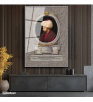 Gümüş Renk Metal Çerçeveli Tamperli Cam Tablo Fatih Sultan Mehmed Klasik Portre Osmanlı Tablosu Duvar Dekoru