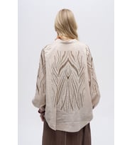 Kadın Sırtı ve Kolu Dikey Dalgalı Boncuk İşlemeli Oversize Kimono (Açık Bej)