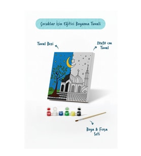 Ay Işığında Ağaçlı Cami Şövalesiz Boya Seti 20x20