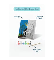 Ay Işığında Ağaçlı Cami Şövalesiz Boya Seti 20x20