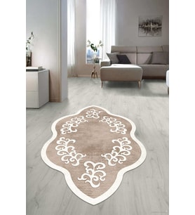 Dijital Baskılı Kaymaz Taban Yıkanabilir Lazer Kesim Salon Halısı Yolluk NLZR-HT-1021 (Kahverengi)
