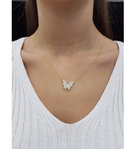 Kelebek Zirkon Taşlı 18K Altın Kaplama Kolye (Karışık)