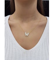 Kelebek Zirkon Taşlı 18K Altın Kaplama Kolye (Karışık)