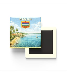 Retro Gambiya Banjul Şehri Temalı Vintage Buzdolap Magneti – 9x9 cm