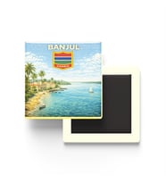 Retro Gambiya Banjul Şehri Temalı Vintage Buzdolap Magneti – 9x9 cm