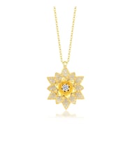 925 Ayar Gümüş Gold Beyaz Taşlı Lotus Çiçeği Kadın Kolye