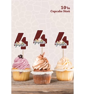 Safari Hayvanları Pastel 4 Yaşında CUPCAKE Süsü *10'lu Kalın Kağıt