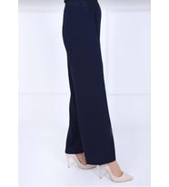 Fresh&Moda Kadın Lacivert Beli Lastikli Ayrobin Kumaş Bol Paça Büyük Beden Pantolon