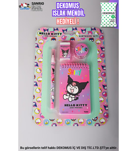"DEKOMUS ISLAK MENDİL HEDİYELİ" LİSANSLI HELLO KITTY & BEST FRIENDS 4'LÜ KIRTASİYE SETİ NOT DEFTERİ,GEÇMELİ KURŞUN KALEM,SİLGİ VE KALEMTRAŞ (Krem)
