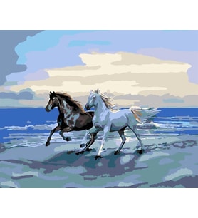 Mavideki Atlar Sayılarla Boyama Seti 40x 50 cm (Tuvale Gerili)