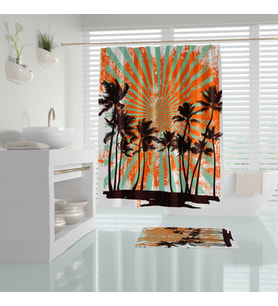 Banyo Perdesi Dijital Baskılı Polyester Kumaş Duş Perdesi 180x200cm 12 Adet Plastik C-halka Hediyeli (Çok Renkli)