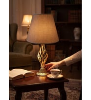 Vizon Kumaş Başlık Metal Gold Ayaklı Modern Şık Abajur 50x25cm