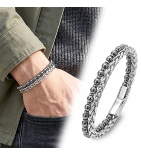 Moncuk Design Çelik Zincirli Hematit ve Silver Hematit Erkek Bileklik 33512B21D9