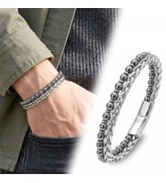 Moncuk Design Çelik Zincirli Hematit ve Silver Hematit Erkek Bileklik 33512B21D9