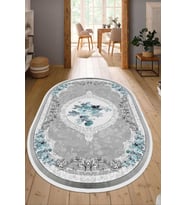 Dijital Baskılı Kaymaz Taban Yıkanabilir Oval Salon Halısı Mutfak Halısı Yolluk NDO-HK-74 (Gri)