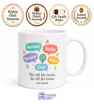 Dil Okulu Temalı Baskılı Kupa Bardak Hediye Özel Tasarım Porselen Mug