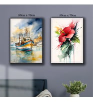 tekne çiçek sulu boya efecti tablo resim kanvas 2 adet 50x70