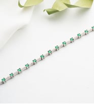 925 Ayar Gümüş Rodyum Kaplama 3 mm Kare Yeşil Zirkon Taşlı Suyolu Bileklik