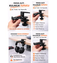 Masa Altı Kulaklık Tutucu Aparat Sıkıştırmalı Kulaklık Askısı Oyuncu & Ofis Masası Düzenleyici