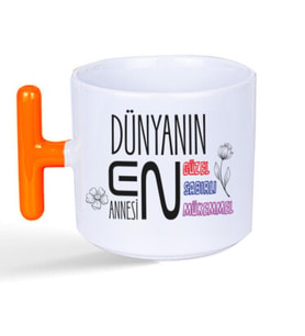 Dünyanın En Annesi Baskılı Turuncu Kulplu T Kupa