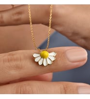 14 Ayar Mikron Altın Kaplama Mineli Zarif Papatya Gümüş Kolye - CNS00667
