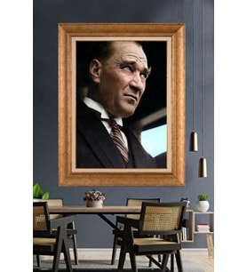 Altın Varaklı Çerçeveli Paspartulu Atatürk Tablo nh215 (Gold)