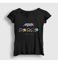 Presmono Kadın Siyah Mosh Anthrax T-Shirt 10327tt