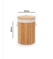 Bambu yuvarlak Çamaşır Sepeti - 48 Litre Sürpriz hediye