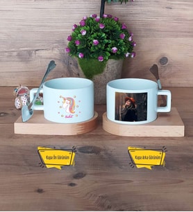 Unicorn Kupa Bardak Ahşap Altlıklı Kısa Fotoğraflı