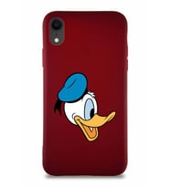 Apple iPhone XR Soft Premier Kapak Donald Duck-F Tasarımlı Silikon Kılıf - Mürdüm (Şeffaf)