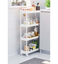 Beyaz 4 Katlı Tekerlekli Dar Düzenleyici Mutfak ve Banyo Rafı Vesken