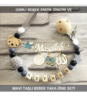 Sahi Aksesuar İsimli Emzik Zinciri ve İsimli Yaka İğnesi Seti BEZYI395