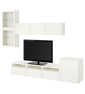 TV Ünitesi, Beyaz-Şeffaf Cam, 300x42x211 cm, Çıt Çıt Raylı