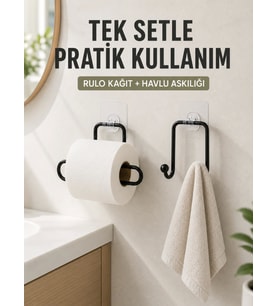 Banyo ve Mutfak İçin Yapışkanlı Havlu Askılığı ve Rulo Kağıt Tutucu Set