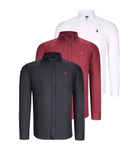 ÜÇLÜ SET G725 DEWBERRY ERKEK GÖMLEK-SİYAH-BEYAZ-BORDO