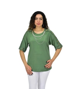 Kadın Kısa Kol Baskılı Bluz BGL-ST04708 (Yeşil)