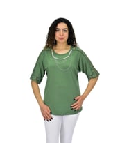 Kadın Kısa Kol Baskılı Bluz BGL-ST04708 (Yeşil)