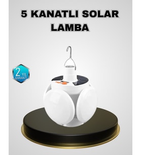5 Kanatlı Solar Kamp Lambası – USB Şarjlı, Taşınabilir, IP65 Su Geçirmez Bahçe Lambası
