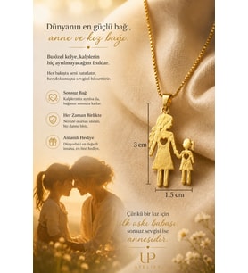 Up Atelier 925 Ayar Gümüş Özel Tasarım Anne Kız Gold Renk Kolye