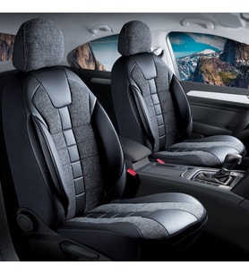 Volkswagen Amarok Uyumlu Lüx Deri Detaylı Keten Oto Koltuk Kılıfı Ön Arka Takım Vista Serisi SİYAH