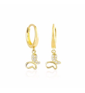 Kelebek Altın Sallantılı Küpe 14K Gold (Çok Renkli)