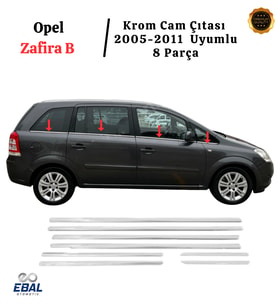 Opel Zafira B Krom Cam Çıtası 8 Parça 2005-2011 P. Çelik