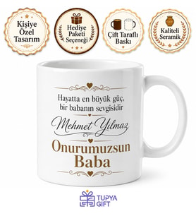 Onurumuzsun Baba Yazılı Kupa Bardak Babalar Günü Özel Hediye