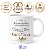 Onurumuzsun Baba Yazılı Kupa Bardak Babalar Günü Özel Hediye