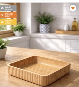 Bambu Çizgili Kase ,23 cm-23 cm  büyük Boy kase Meyvelik Ekmeklik Salata Meze Bowl Curve Kase