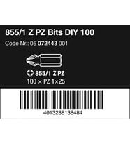 Wera 05072443001 855/1 Z DIY, Pozidriv Uçlar, PZ 1 x 25 mm, 100 Parça
