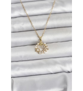 316L Çelik Zincir Gold Renk İncili Çiçek Model Kadın Koyle - TJ-BKO11034