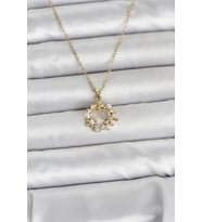 316L Çelik Zincir Gold Renk İncili Çiçek Model Kadın Koyle - TJ-BKO11034